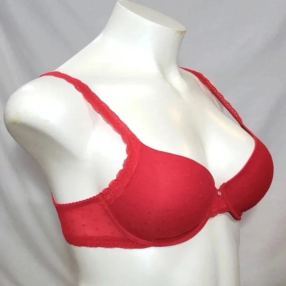 Gap Body Lace Trimmed Mesh Covered T-Shirt Underwire‎ Bra 36D Red
